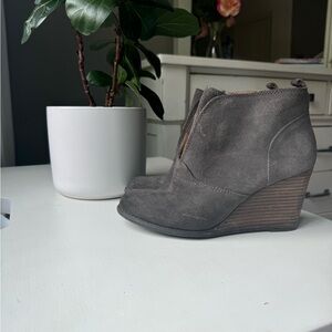 Grey suede Loft 3 1/4 inch wedge bootie